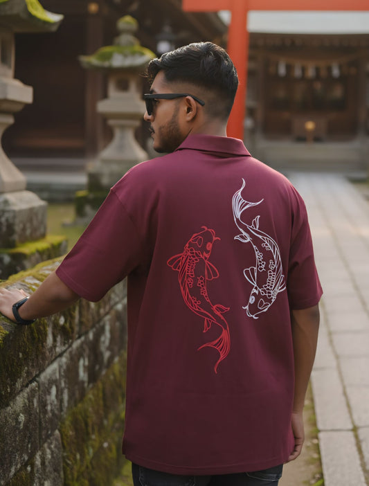 Koi Fish Printed Oversized Shirt For Men
