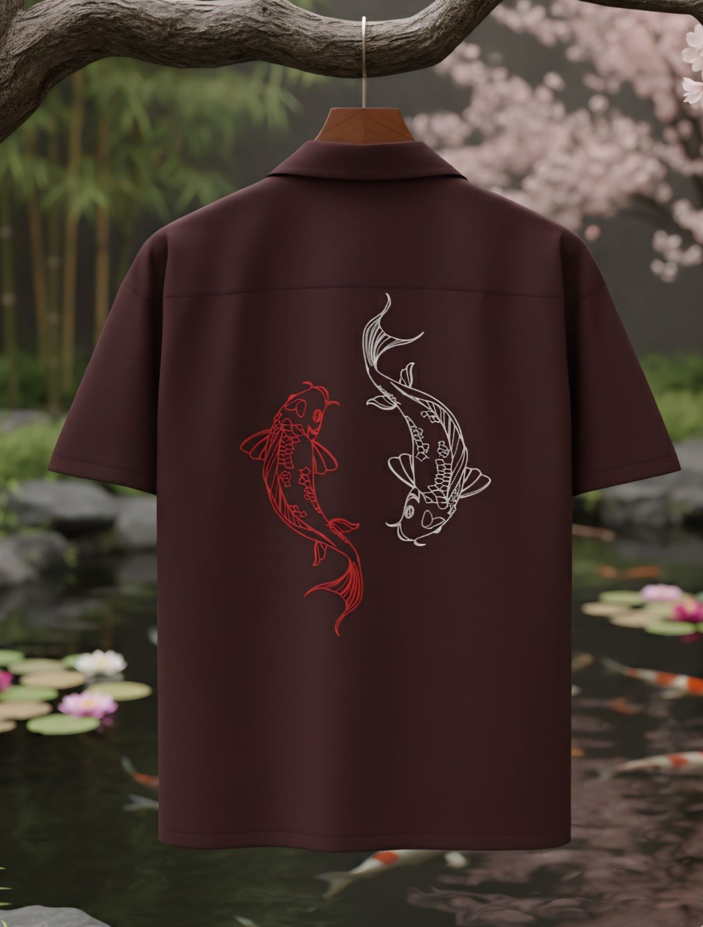Koi Fish Printed Oversized Shirt For Men