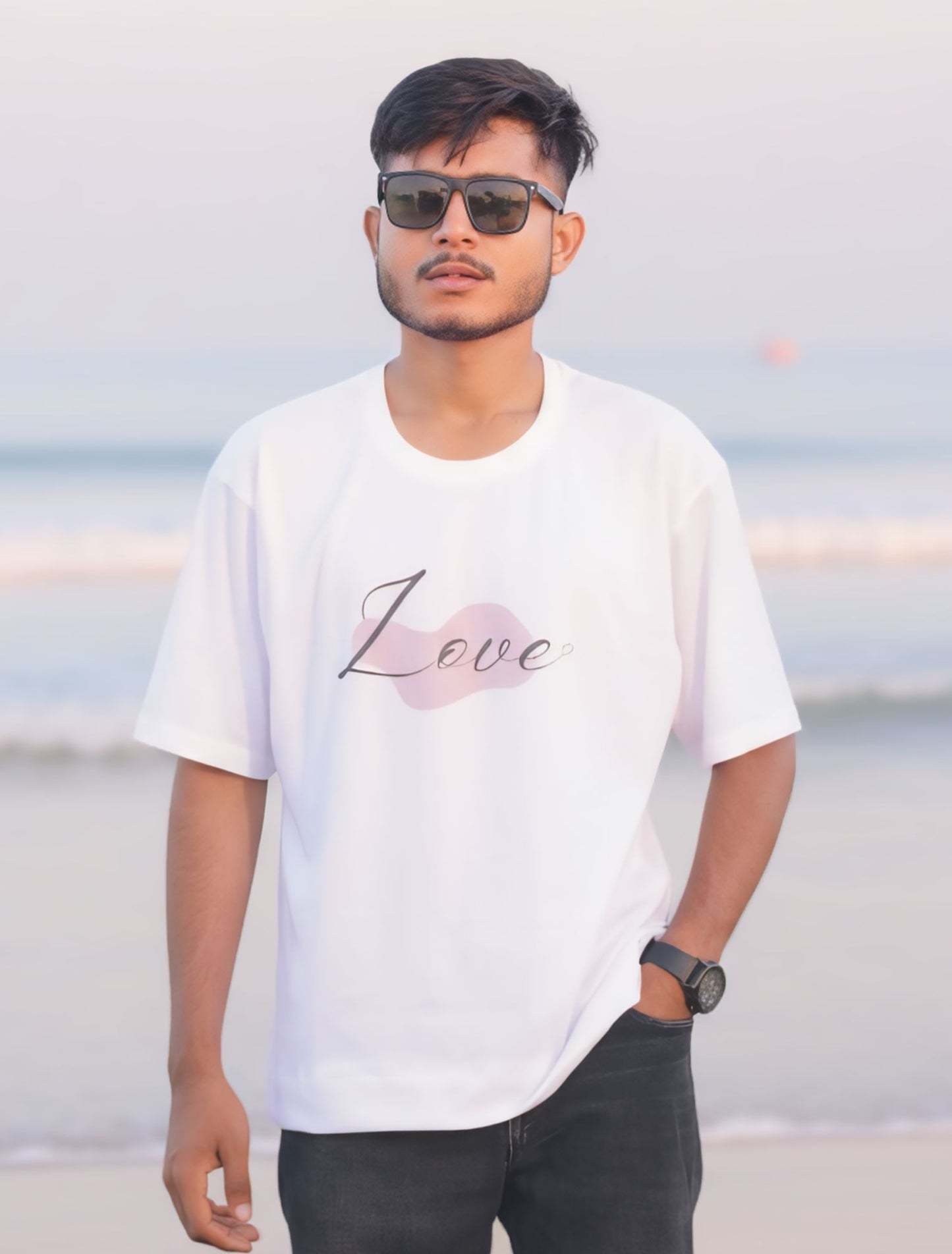 'Love' Graphic White Oversized T-shirt For Men & Women