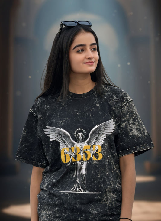 Angel 6353 Graphic Acid-Wash Oversized Tee For Men & Women