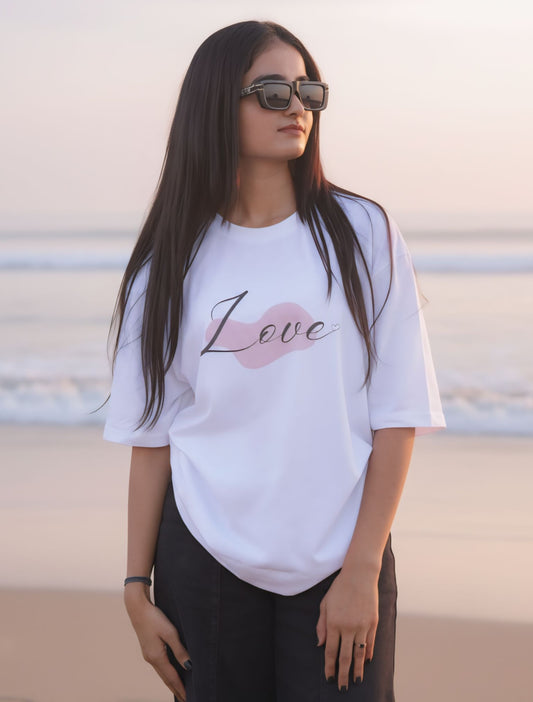 'Love' Graphic White Oversized T-shirt For Men & Women